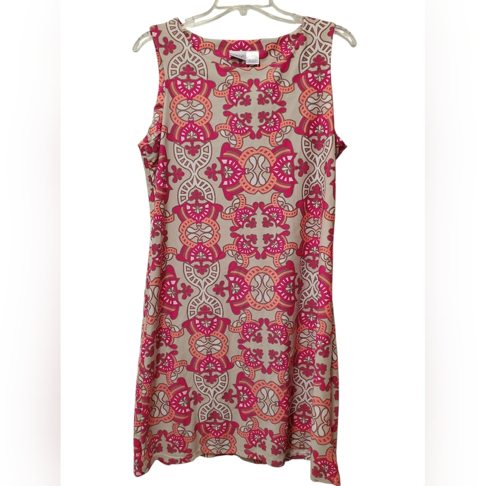 All For Color Stylish Pink and Gray Patterned Dress, Size Large